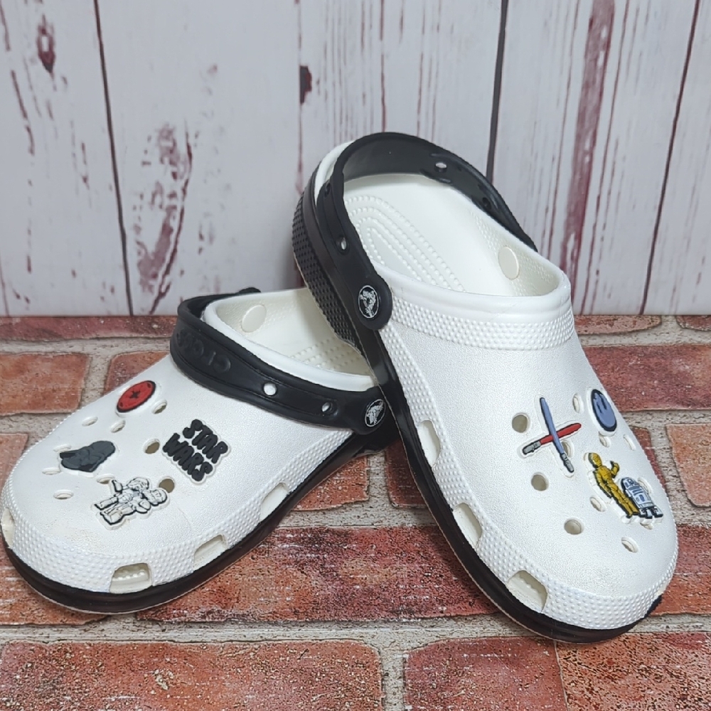 Disney Parks Star Wars Crocs Clogs 2024 Black White Men's 7 Women's 9 HTF Charms